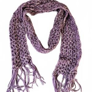 Handmade Purple Crochet Scarf with Fringe